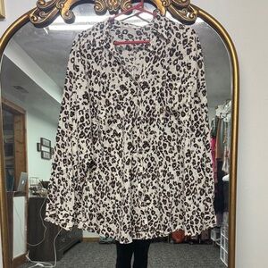 Maurices Black and White Leopard Print Button Down Shirt